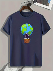 Men's Green Earth Pattern Print Slim Fit T-shirt