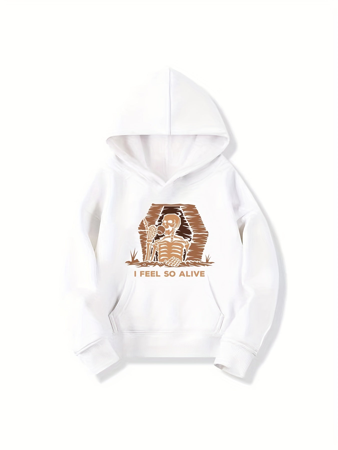 Skeleton Pattern Smart Hoodie for Girls Halloween Party Long Sleeve Top