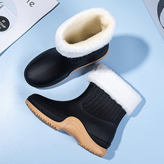Women's Waterproof Mid Calf Boots Fleece Lined Platform Rain Boots