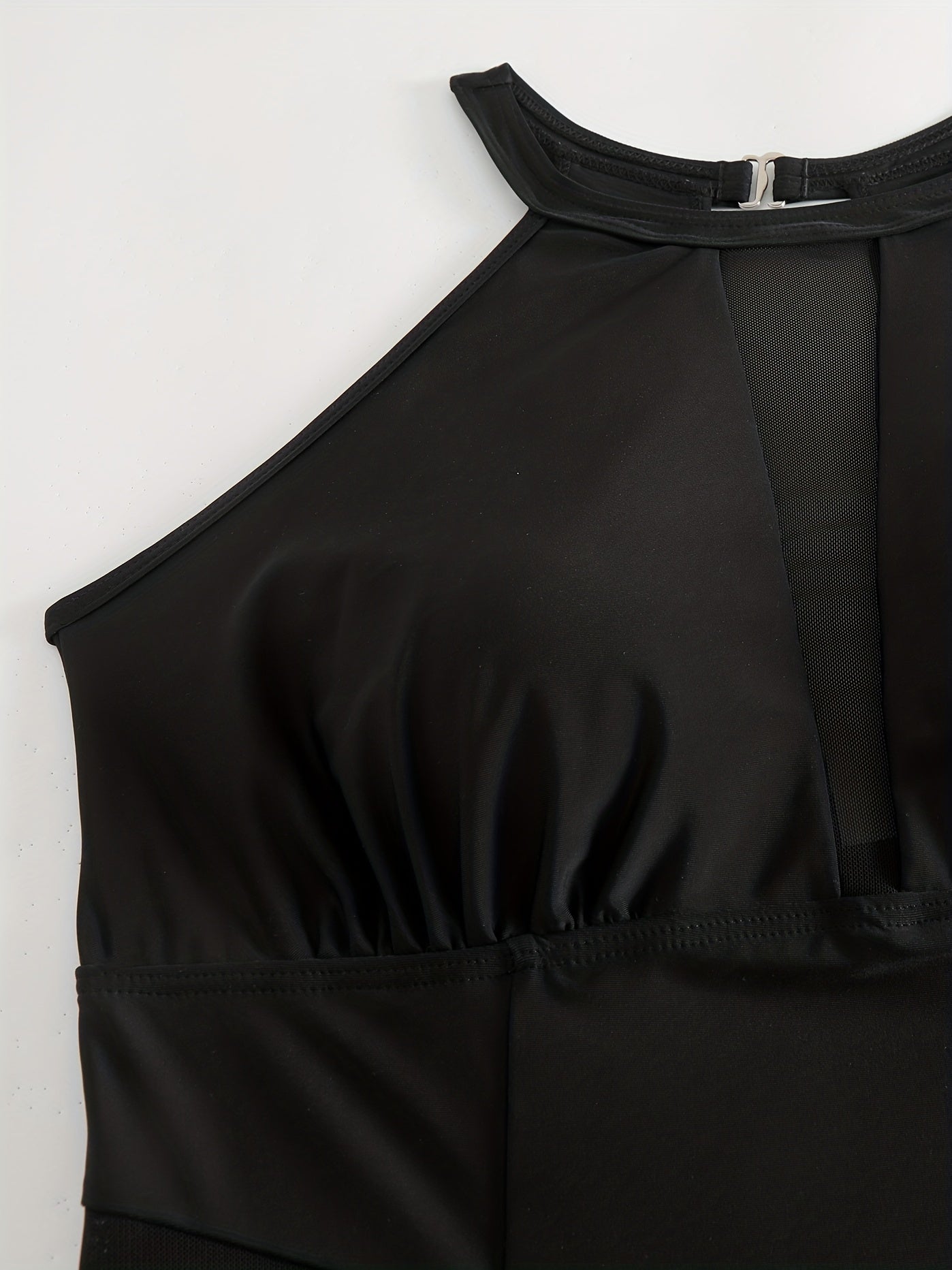 Contrast Mesh Halter Cut Out One Piece Swimsuit
