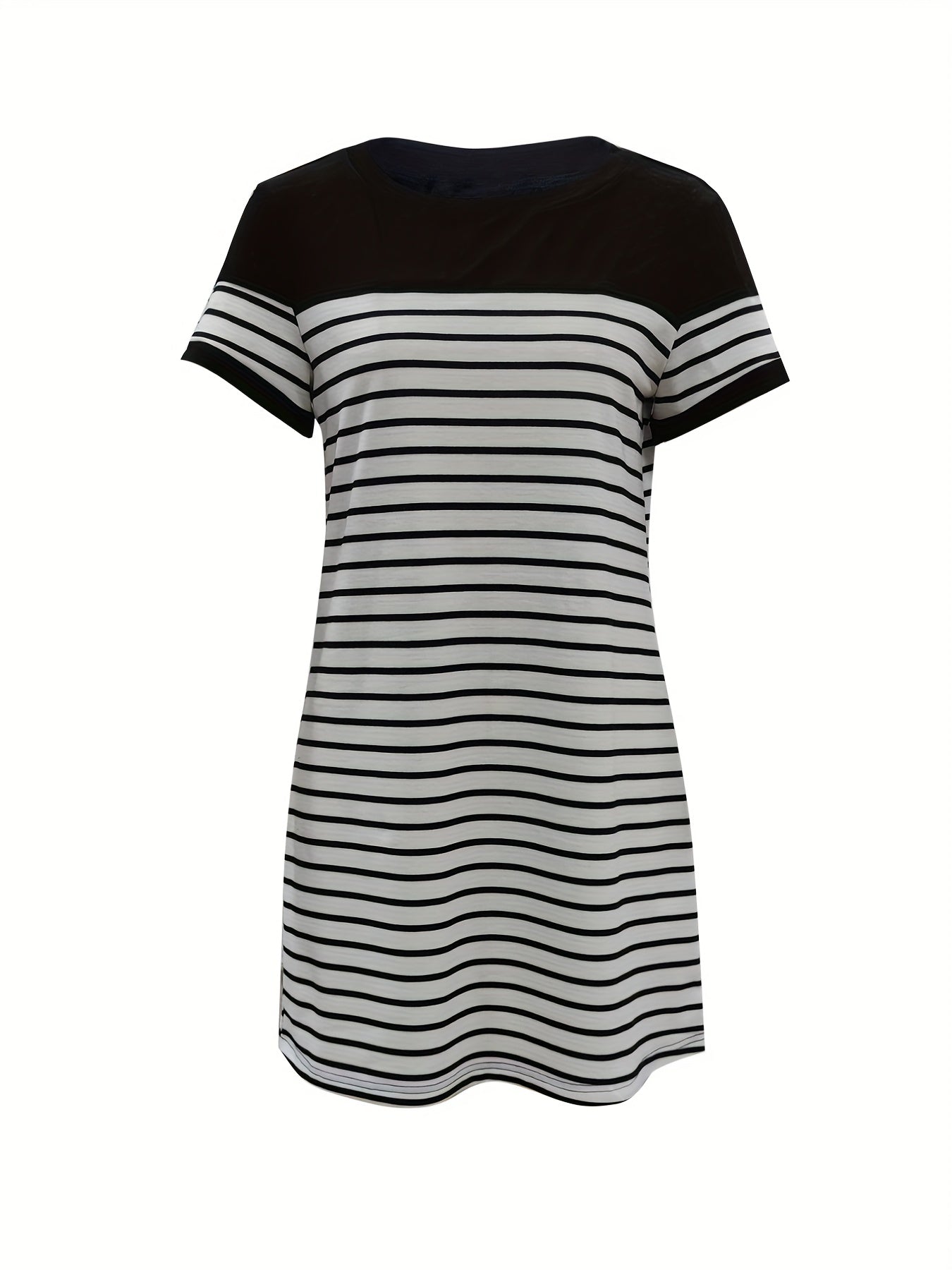 Casual Striped Print Splicing Dress Short Sleeve Crew Neck Dress