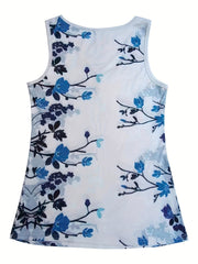 Floral Print Button Front Tank Top V Neck Sleeveless Summer Top