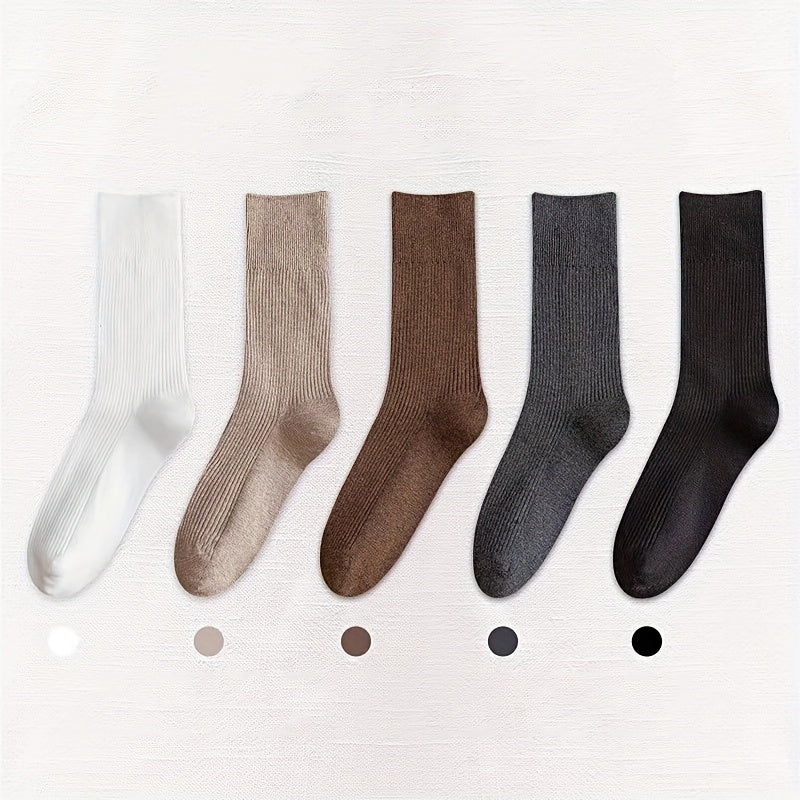 10 Pairs Women's Solid Mid Tube Socks - Comfy & Breathable Stockings