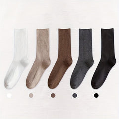 10 Pairs Women's Solid Mid Tube Socks - Comfy & Breathable Stockings