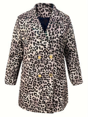 Leopard Print Long Sleeve Lapel Collar Blazer