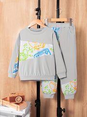 Boys Floral Print Long-Sleeve Sweatpants Set