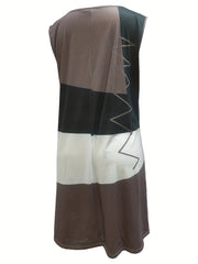 Colorblock Tank Dress Round Neck Stretch