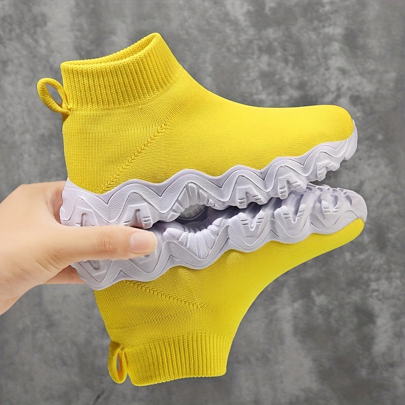 Girls Breathable Woven Sneakers Lightweight Anti Slip High Top Slip On Sneakers