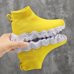 Girls Breathable Woven Sneakers Lightweight Anti Slip High Top Slip On Sneakers