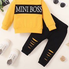 Boys Block Letter Print Pullover Top Pants Set