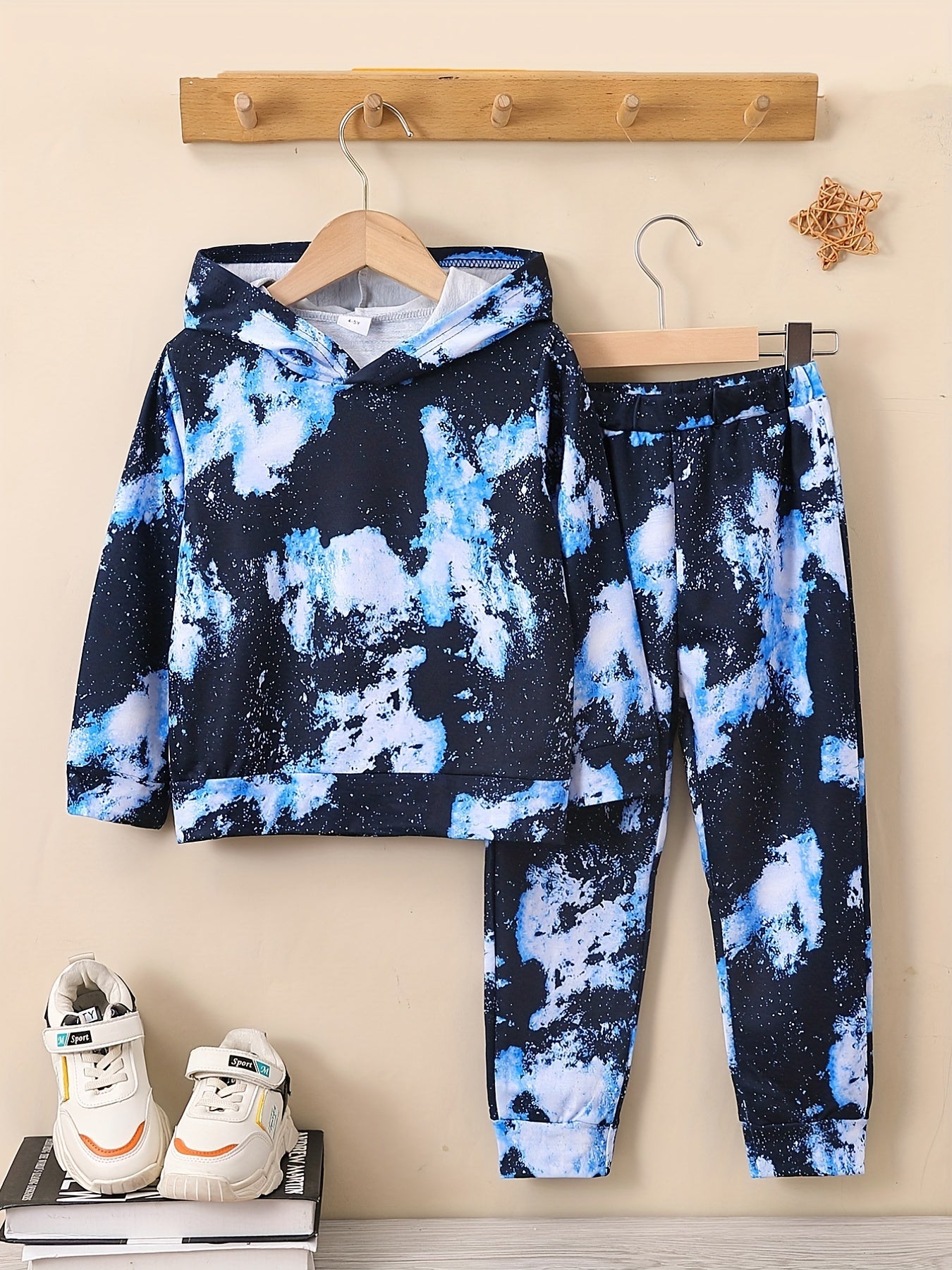 Boys' Hooded Sweatshirt & Pants Set Tie Dyed Print Outfit