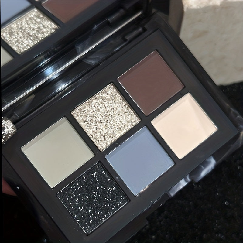 6 Colors Eyeshadow Palette Smokey Grey Pearly Matte Glitter Powder Highlighter