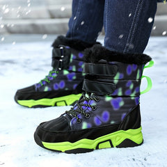 Boy's High Top Snow Boots Warm Fleece Cozy Non slip Boots Plush Comfy Outdoor