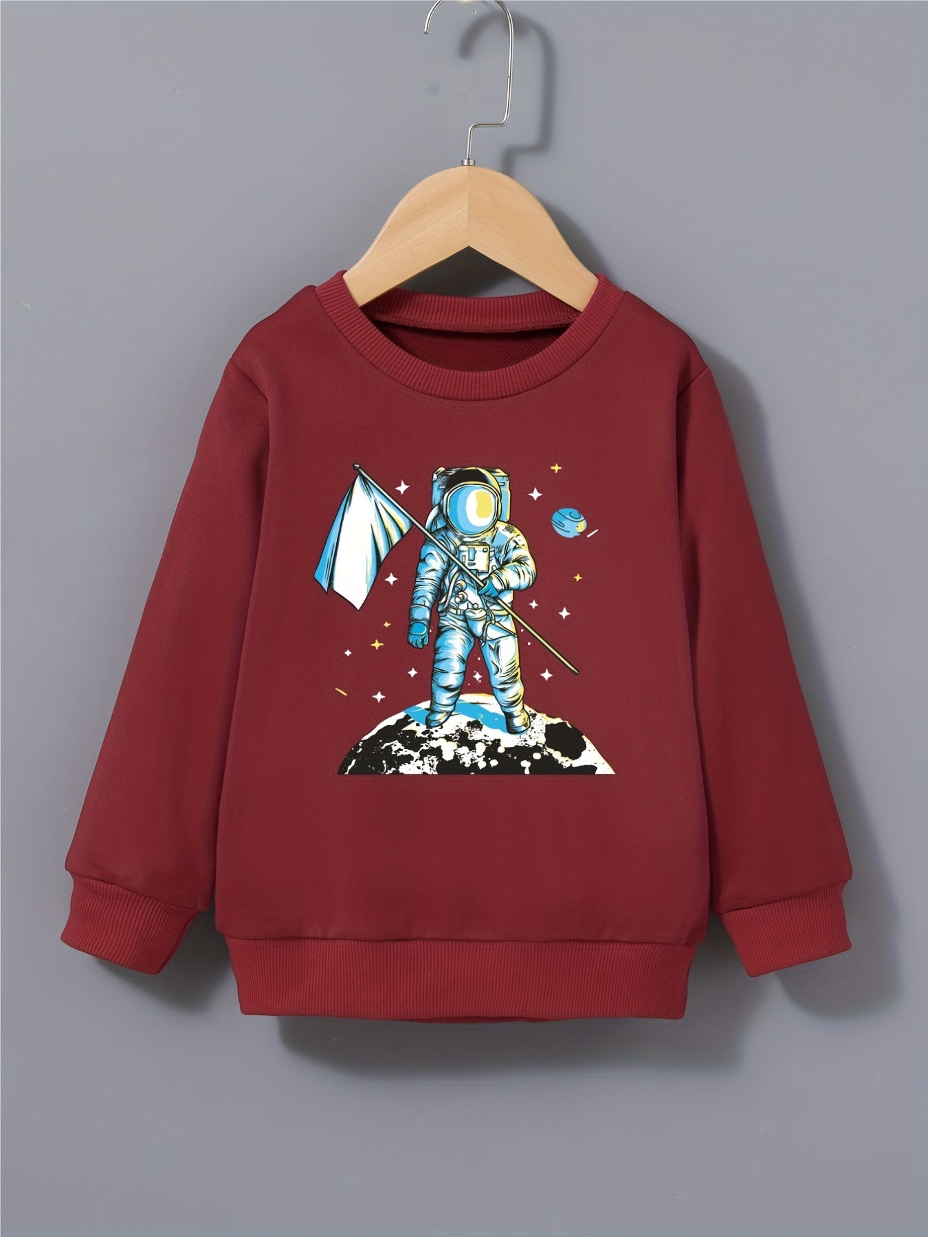 Boy's Astronaut Print Crew Neck Sweatshirt Long Sleeve Top