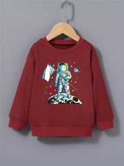 Boy's Astronaut Print Crew Neck Sweatshirt Long Sleeve Top