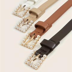 4pcs Girls PU Leather Belt w/ Faux Pearl Buckle for Jeans