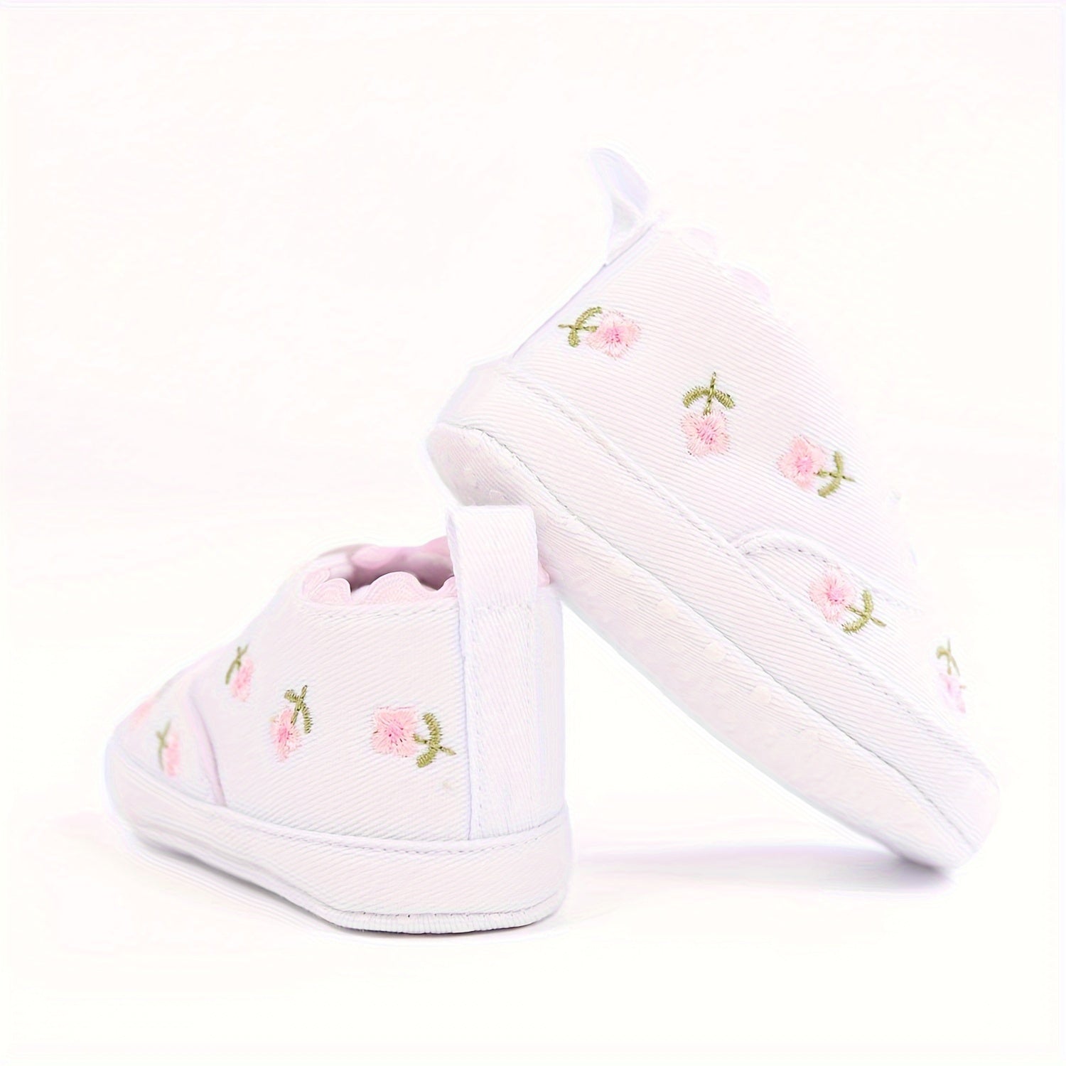 Baby Girls Embroidered Flower Sneakers Lightweight Non Slip Shoes