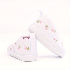 Baby Girls Embroidered Flower Sneakers Lightweight Non Slip Shoes