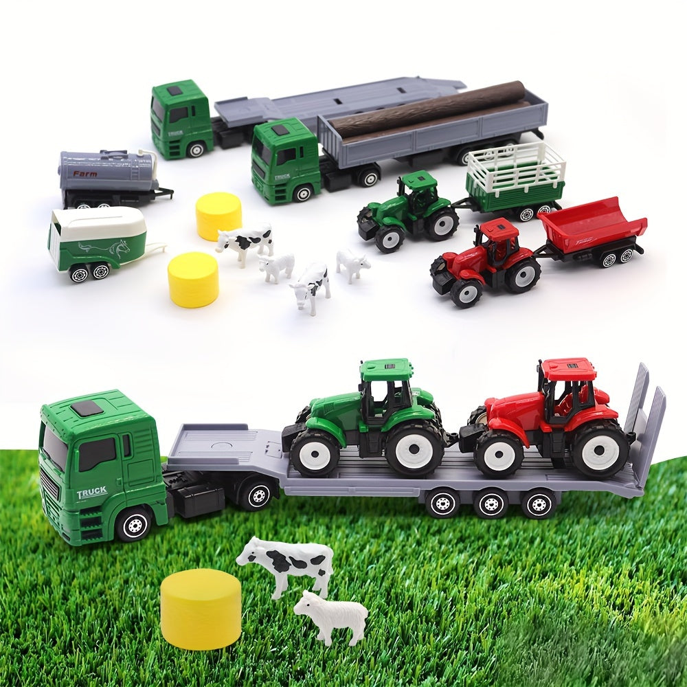 DIY Farm Toy Set 19pcs Plastic Animal Statue And Farmer Car Toy Set