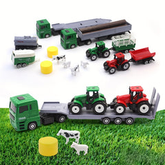 DIY Farm Toy Set 19pcs Plastic Animal Statue And Farmer Car Toy Set