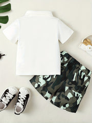 2pcs Baby Boys Casual Polo Shirt & Camouflage Pants Set