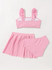 Baby Girls 3pcs Swimsuit Set Shirred Crop Top & Skirt & Shorts