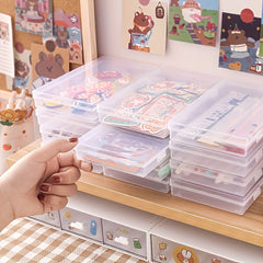2pcs Transparent Stationery Storage Box Rectangular Pencil Case with Lid