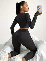 Seamless Ribbed Yoga Long Sleeve & High Waist Leggings Set