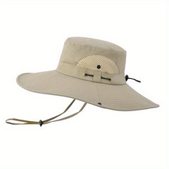 Breathable Mesh Sides Wide Brim Bucket Hat With Chin Strap