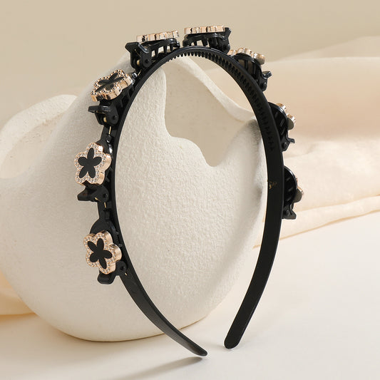 Double Layer Twist Rhinestone Headband for Women with Clips