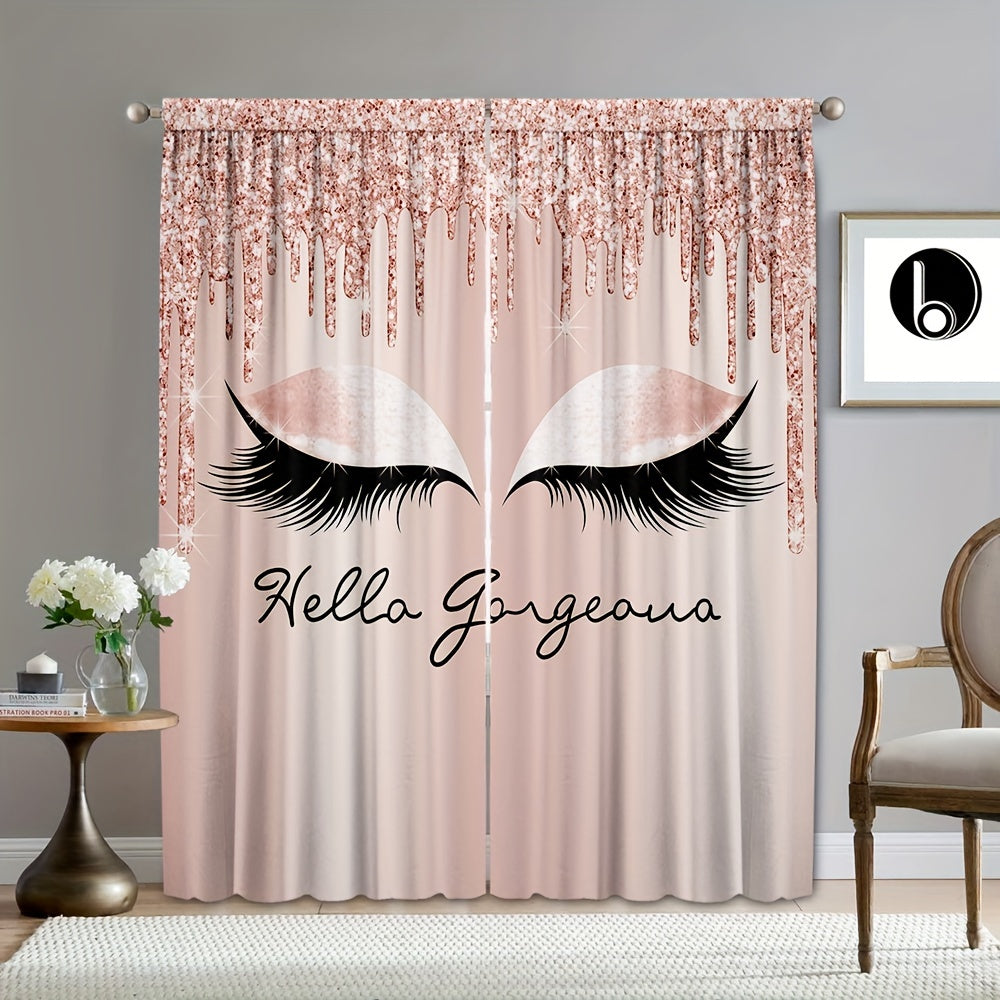 Large Eyelash Printed Curtain Rod Pocket Curtains - 2pc Home Decor