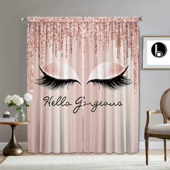 Large Eyelash Printed Curtain Rod Pocket Curtains - 2pc Home Decor