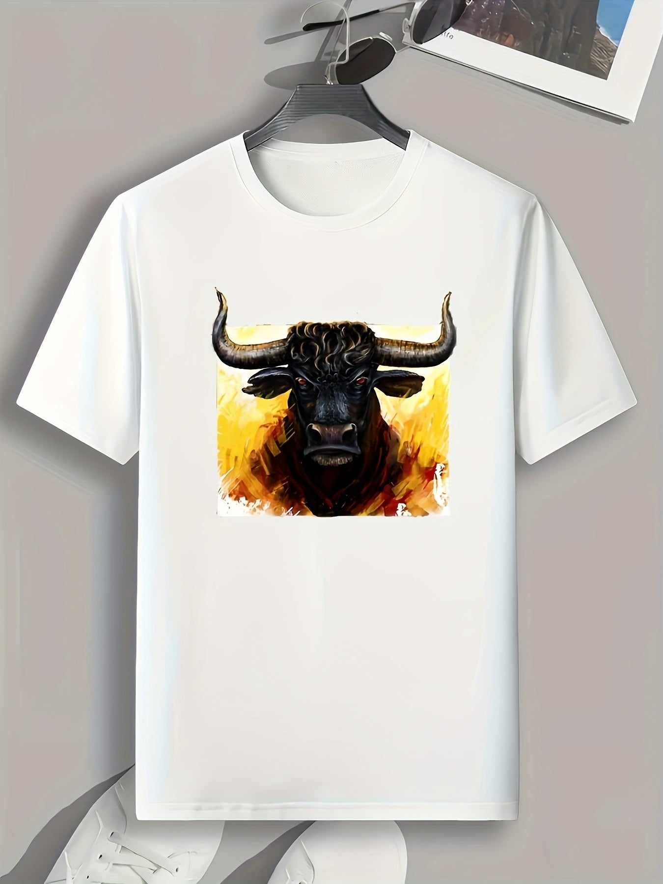Bull Print Men's Graphic T-shirt Casual Comfy Tees For Summer