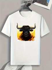 Bull Print Men's Graphic T-shirt Casual Comfy Tees For Summer