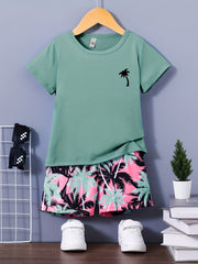 Boys Coconut Tree Print Tee & Shorts 2pcs Set