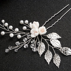 Faux Pearl Crystal Beads Bridal Hairpin Floral U Shaped Hair Sticks