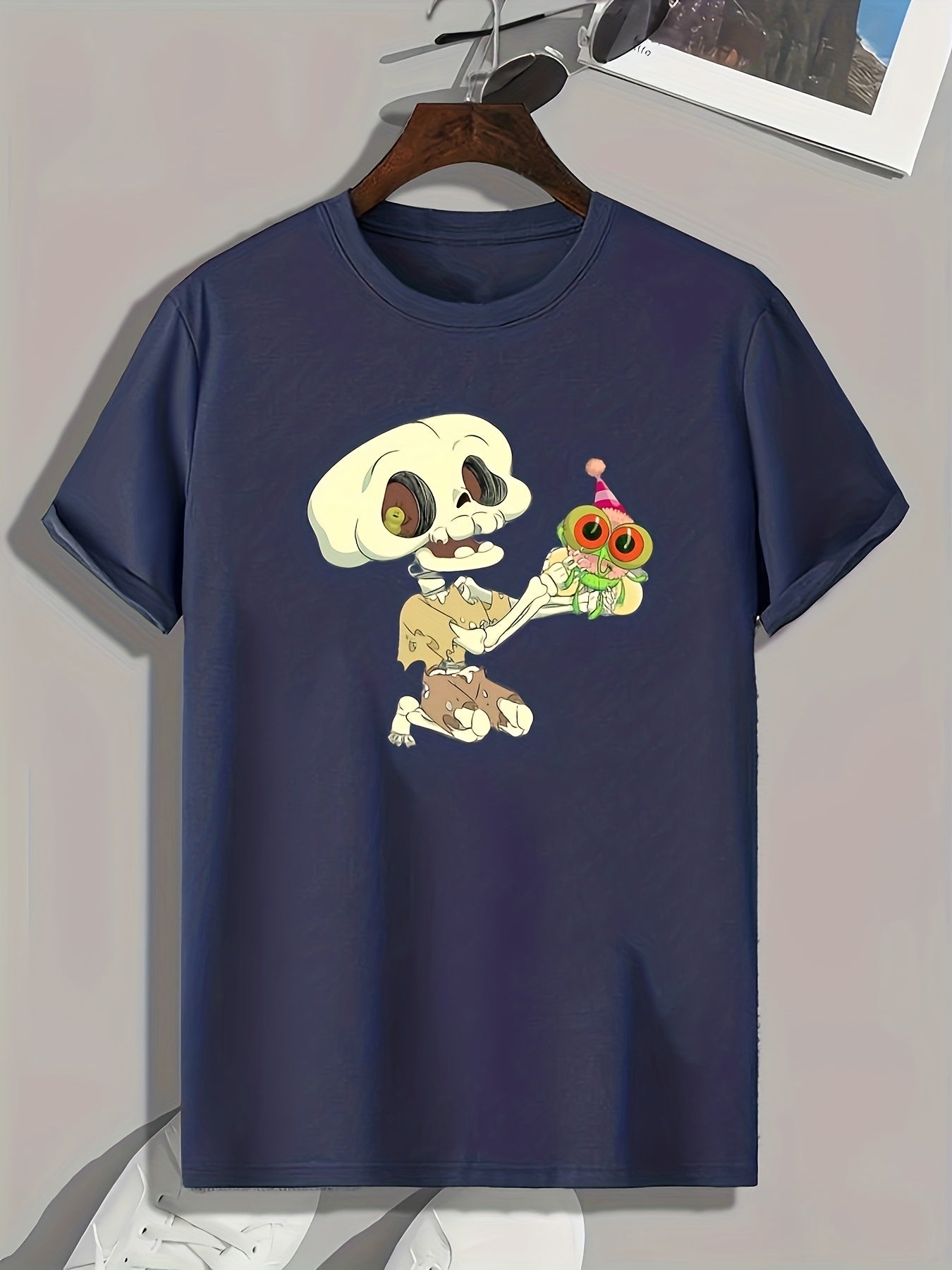 Skeleton Print Men's Tee for Summer