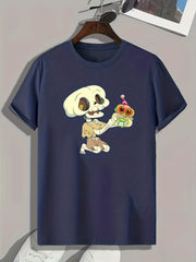 Skeleton Print Men's Tee for Summer