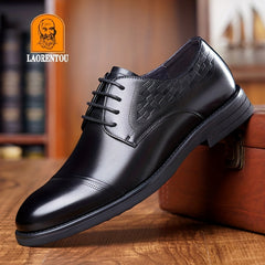 Men's Casual Leather Business Shoes Lace up Thick-soled Non-slip