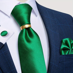 Men's Business Silk Tie Set W/ Ring Handkerchief Cufflinks