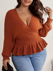 Solid Long Sleeve Ruffle Trim Sweater