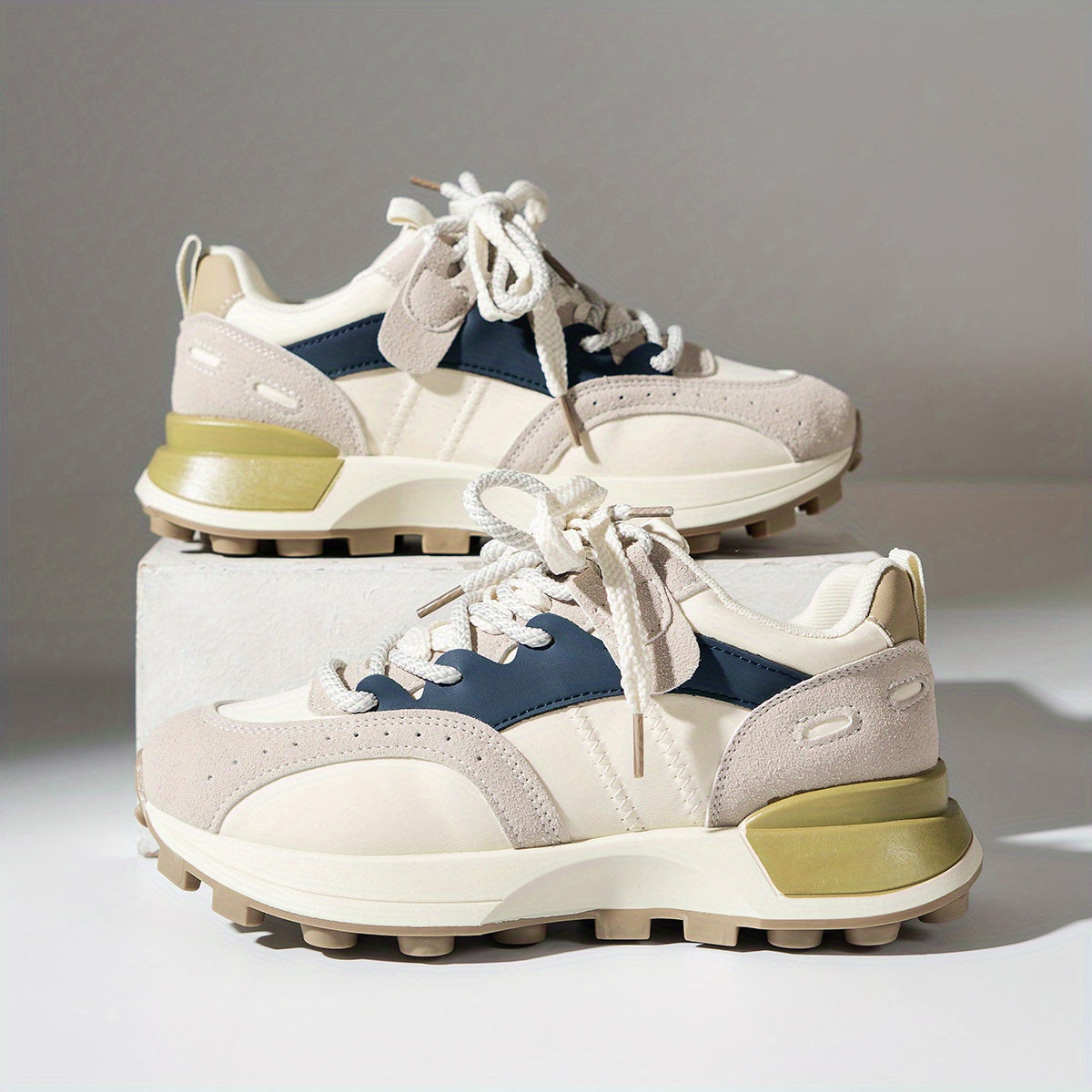 Women's Colorblock Non-Slip Sneakers Lace Up Platform Sport Shoes