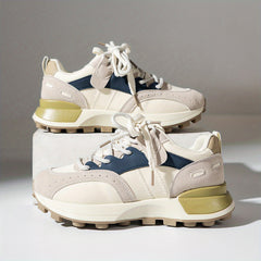 Women's Colorblock Non-Slip Sneakers Lace Up Platform Sport Shoes