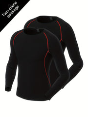 2 Pcs Men's Quick Drying Long Sleeve T-Shirts High Stretch Crew Neck