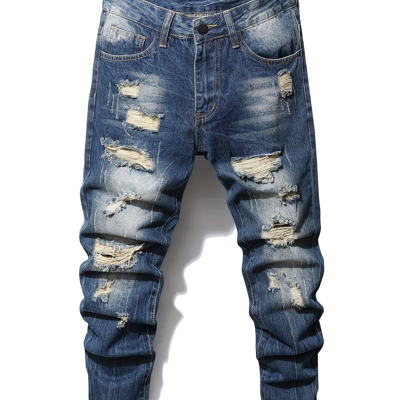 Men's Slim Fit Ripped Vintage Jeans Casual Street Style Distressed Denim Pants