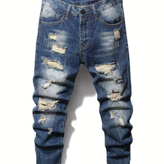 Men's Slim Fit Ripped Vintage Jeans Casual Street Style Distressed Denim Pants