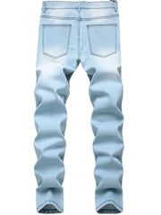 Rose Pattern Slim Fit Ripped Jeans Men's Casual Street Style