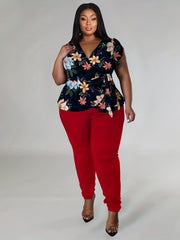 Graphic Print Cap Sleeve Top & Pants Set