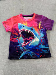 Shark Doodle 3D Print T-shirt Hip Hop Street Sports Casual Tops
