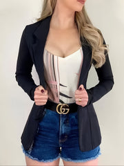 Solid Lapel Button Blazer Jacket Casual Loose Outerwear